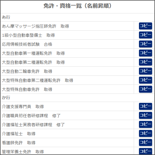 資格自動入力、フォーマット